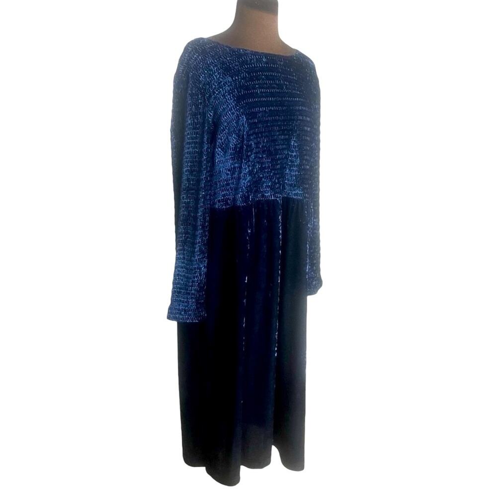 Vtg Blue Velvet Soft Cozy Ribbed Top Boho Lagenlook Whimsigoth Fairy Dress 1X